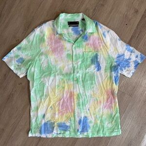 New Without Tags Mens Allsaints Tie Dye Button Up Linen Shirt